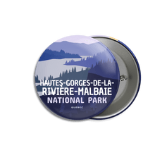 Load image into Gallery viewer, Hautes-Gorges-de-la-Rivière-Malbaie National Park of Quebec Pinback Button - Canada Untamed