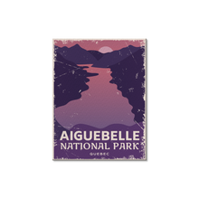 Load image into Gallery viewer, a poster of a river with mountains in the background