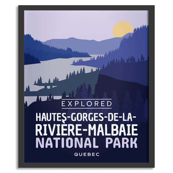 Affiche «Explorée» du parc national des Hautes-Gorges-de-la-Rivière-Malbaie