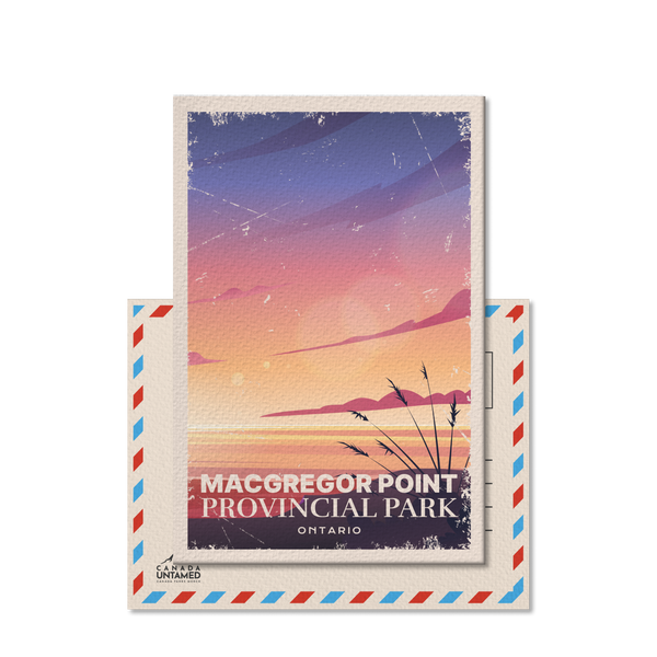a postcard with a sunset in the background