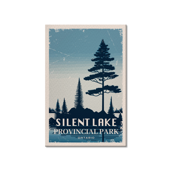 a poster of a lake with a tree in the background