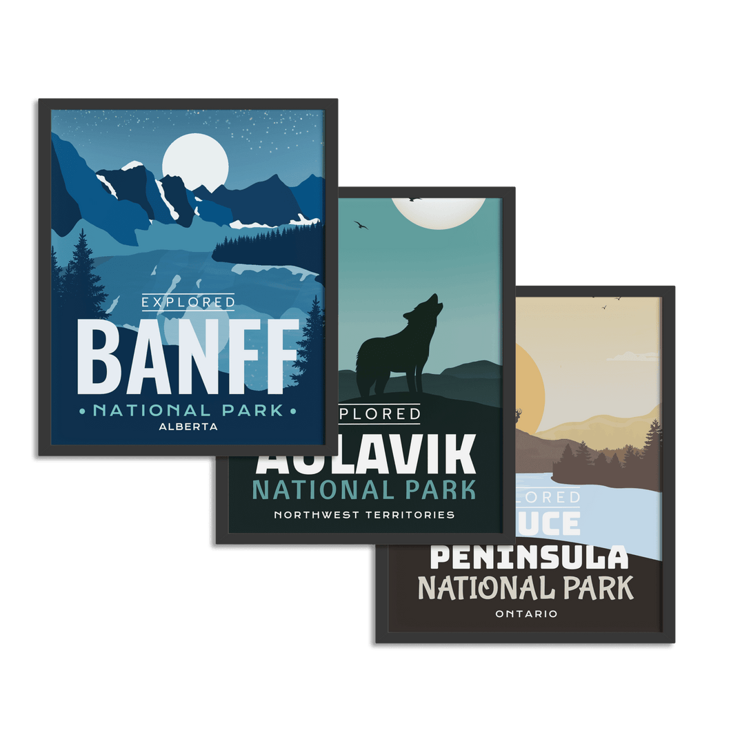 Set of 1, 2 or 3 National Park 'Explored' Posters - Canada Untamed